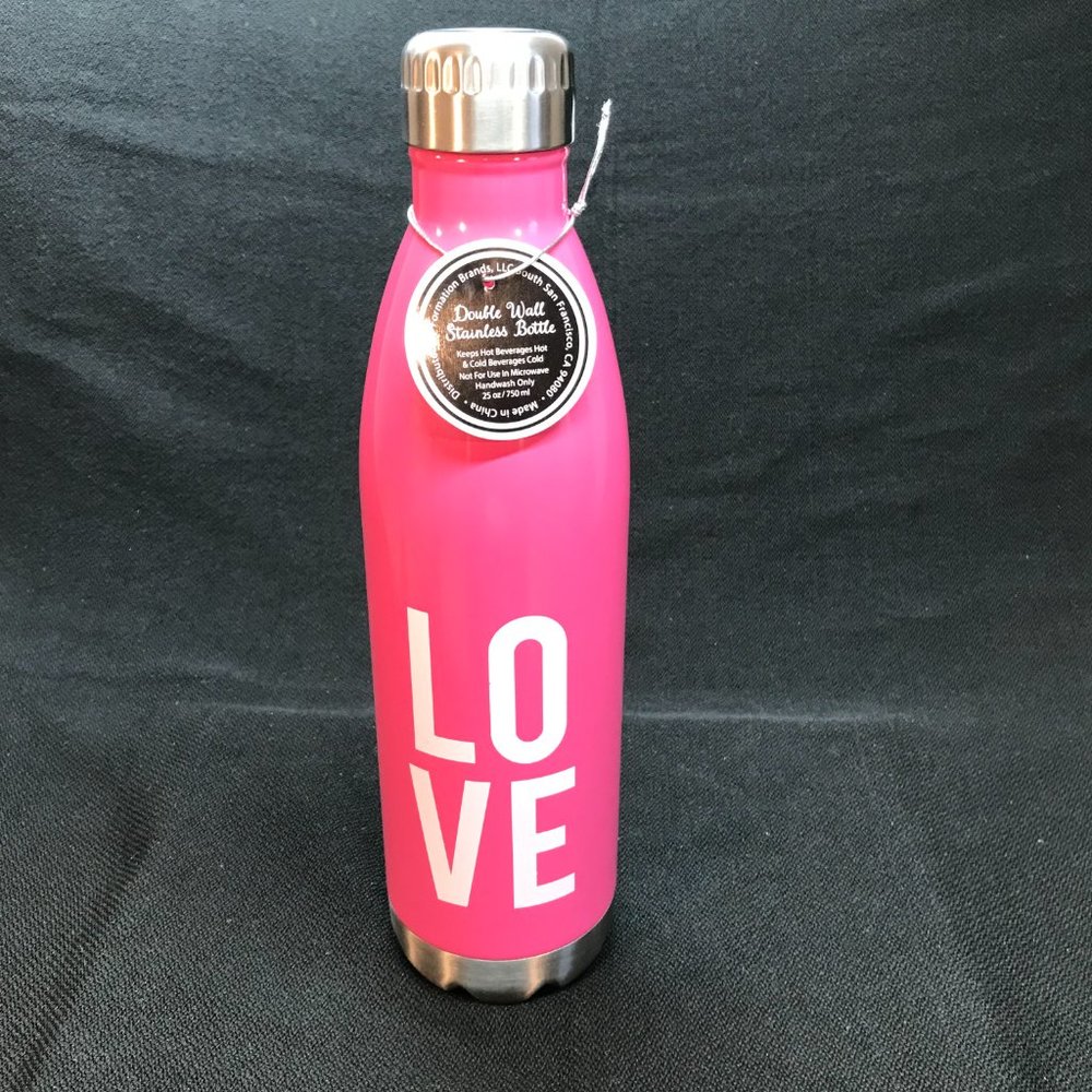 NWT Double Wall Stainless Steel Water Bottle 25oz/750mil in Pink L-O-V-E